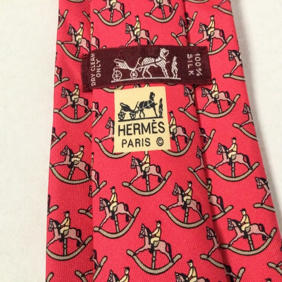 HERMES Silk Tie Horse with Rider Red & Tan Luxury Parisian Excellent Condition - Picture 6 of 9